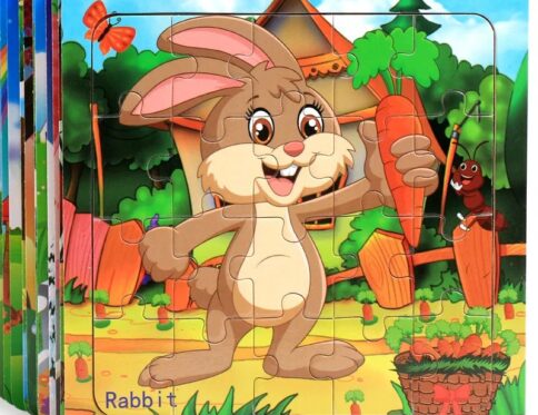 20 pièces Puzzle en bois animaux de bande dessinée voiture