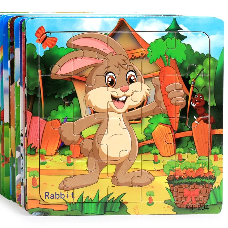 20 pièces Puzzle en bois animaux de bande dessinée voiture